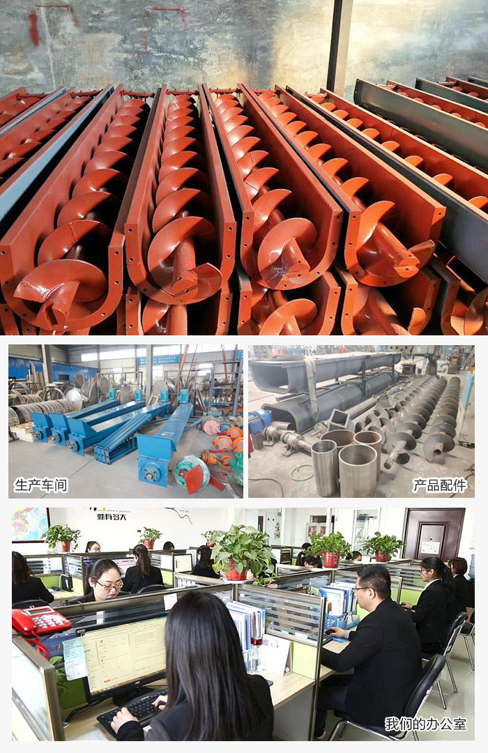 絞龍螺旋輸送機（jī）產品，廠區（qū），以及辦公場地展示圖。