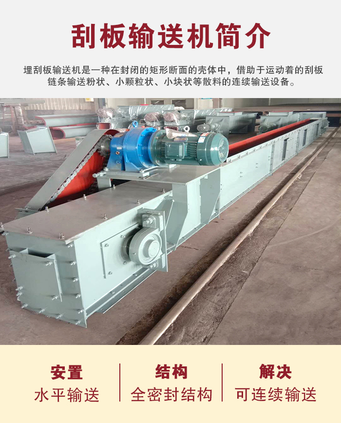 刮板輸送機用於（yú）水平、傾斜或（huò）垂直（zhí）輸送粉末、顆粒及小塊狀物料